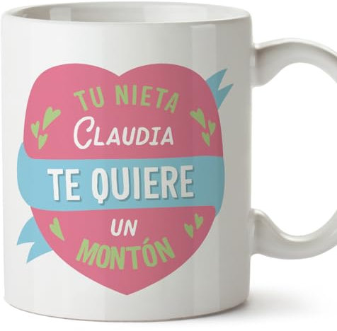MUGFFINS Tazas Personalizadas para ABUELO - En Español - Te quiere un montón_Nieta - 11 oz / 330 ml - Regalo personalizable original y divertido