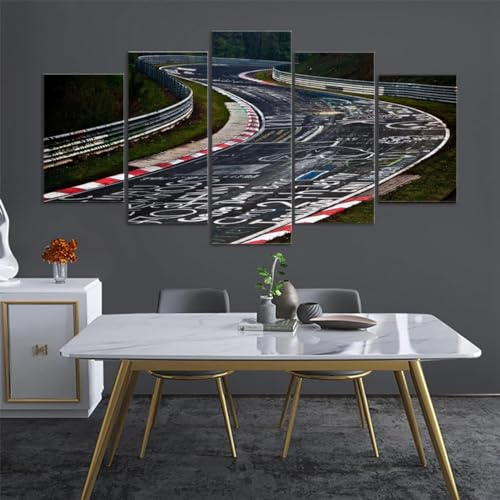ZYCHKRL Leinwand Bilder 5 Stück Nürburgring Rallye-Strecke F1-Rennen Wandbilder Set Wanddekoration Leinwandbilder Dekoartikel 200X100(Kein Rahmen)