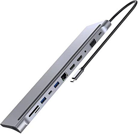 12-in-1 USB C Hub Laptop Docking Station Type-C auf Dual HDMI-kompatibel/VGA/USB 3.0 Hub/PD/RJ/Micro-SD/TF Card Dock Adapter
