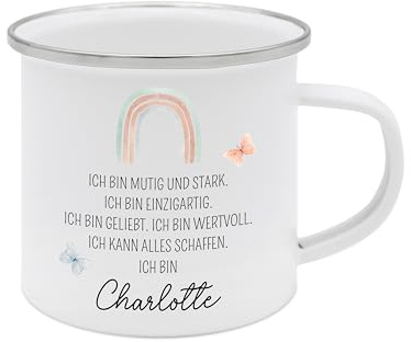 Bärenfreunde Emaille Tasse Kinder personalisiert, Trinkbecher mit Namen | Kleiner Emailletasse Camping Becher für Mädchen und Jungs, Kindertasse zum Kindergarten und Schulanfang oder Weihnachten