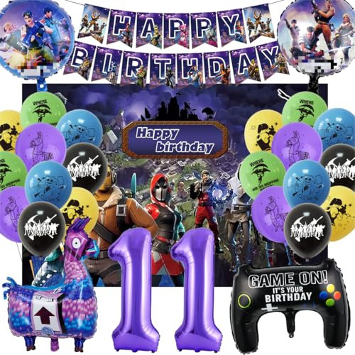 Gaming Party Geburtstag Deko Jungen 11 Jahre, Video Spiel Gamer Geburtstagsdeko, luftballon 11 Geburtstag Junge, Videospiel Happy Birthday Girlande, Game Geburtstagsbanner Folienballon und Hintergrund