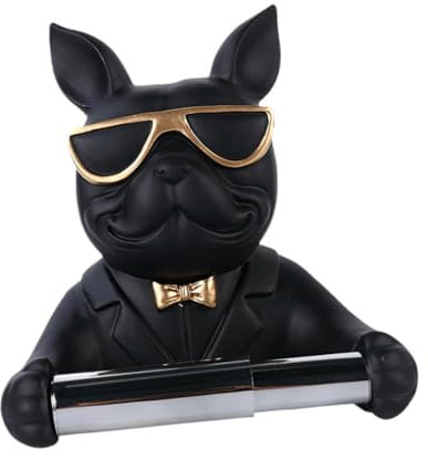 Fenteer Toilettenpapierhalter für Deko Badezimmer Modern,Klopapier Aufbewahrung Stanzfreier,Klopapierrollenhalter Handtuchhalter Rollenhalter für Toiletten Dekoration,Hund Schwarz