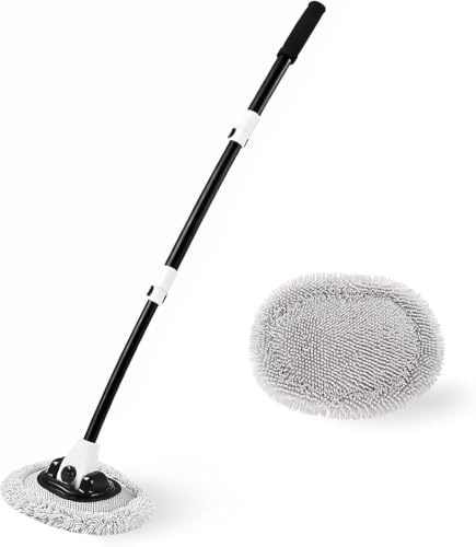 Volodya Brosse de lavage de voiture avec long manche télescopique en microfibre d'aluminium - Fournitures de nettoyage pour camion, VUS, camping-car, bateau - Extension de roue - Serpillière