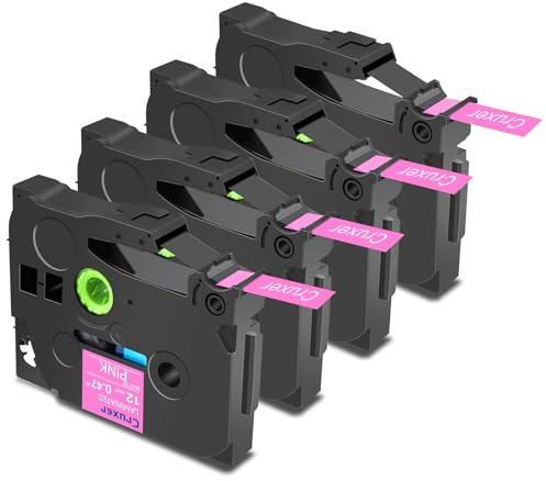 Cruxer 4er-Packung Kompatibel für Brother P-touch TZe-MQP35 Matt Pink Laminierte Bänder，Weiß auf Rosa 0,47'' 12mm x 5m Schriftband Ersatz für Brother PT-H100R PT-H105 PT-H110 PT-D410 PT-E110VP
