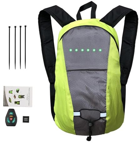 Zopoee Fahrradrucksack, Rucksack Mit Blinkfunktion 15L, Reflektierender Fahrradrucksack, Beleuchtete Warntasche Für Nachtläufe, 4 Light-Signal Mit Fahrtrichtungsanzeige Für Nacht Radfahren Sicherheit