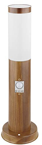 GLOBO Sockelleuchte mit Bewegungsmelder Holz Optik Außen Standleuchte LED Pollerleuchte Edelstahl, Kunststoff weiß, DxH 7,6x45 cm