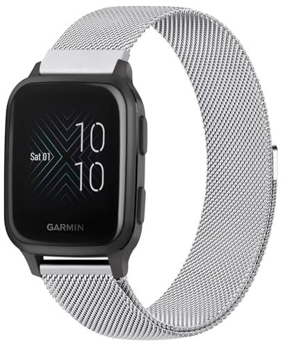 Mugust Armband für Garmin Venu/Venu 2 Plus/Venu Sq/Venu Sq 2 Music Armband für Damen Herren, Edelstahl Mesh Metall Ersatzarmband für Garmin Venu Sq 2 (Silber)