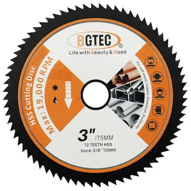 HSS Metal saw blade - BGTEC 75MM Circular Saw Blade 72T 10MM Bore for Soft Metal,Aluminium,Copper,Wood,Plastic