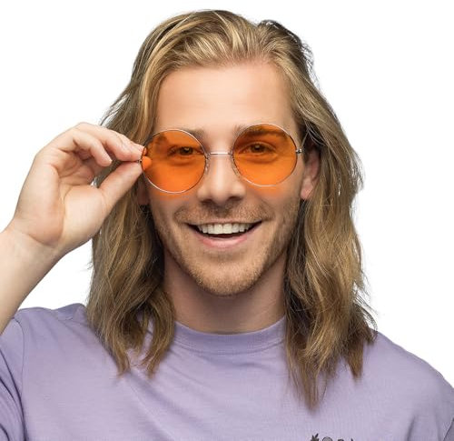 Boland - XL Hippie Partybrille, Brille für Erwachsene, Spaßbrille, Festival, Karneval, Fasching, Mottoparty, Orange