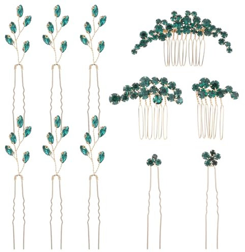 11 Stück Vintage Smaragdgrüne Kopfschmuck Kristall Hochzeit Haarnadeln Braut U-förmiges Haarteil Strass Seitenkämme Haarschmuck für Bräute Frauen Mädchen