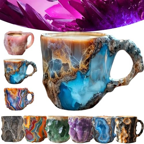 Générique 2024 Tasses à café en Cristal minéral, Tasse à café en Cristal minéral Naturel, Tasse à café translucide en Cristal coloré, Cadeau de Noël élégant pour la Maison et Le Bureau