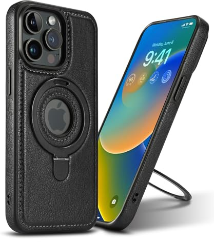Clatoxi für iPhone 15 Pro Leder-Magnethülle mit Unsichtbarem Ständer [Kompatibel mit Kabellosem Laden], Retro-Luxus-Business-Schlank-Ständer-Stoßfest-Telefona Case für iPhone 15 Pro (iPhone 15 Pro)