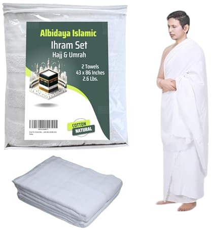 Ihram für Umrah-Männer, 100 % Baumwolle, Ehram für Umrah-Männer & Hadsch, bequem und hygienisch, natürliches Ahram für Umrah-Männer, Set mit 2 schweißabsorbierenden Handtüchern, leichte Umrah-Kleidung