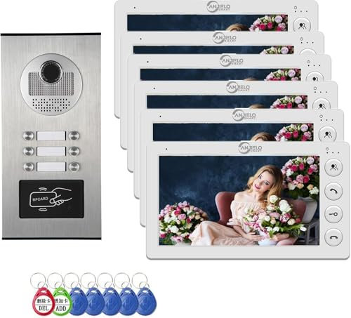 Wired Video Door Phone Intercom System, Door Entry System with 6 * 7 Inches Monitors,Indoor Outdoor Video Doorbell,Night Vision,2-Way Audio,Swipe Card Unlock for Home Apartment(1 Doorbell+6 Monitor)
