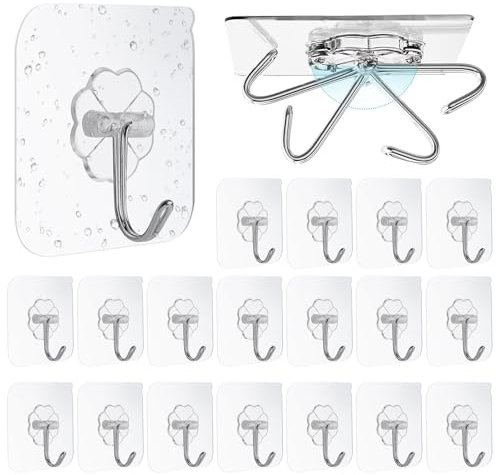 xiaoxiaozhijia 20 Piezas Ganchos Adhesivos para Pared, Gancho Pared Transparentes,Sin Taladrar,Ideal para Baño y Cocina,para Colgador,Toallas