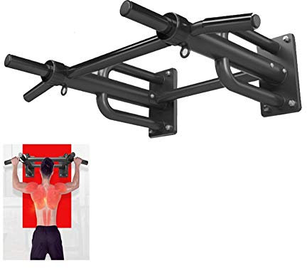 WYRMB Wall-Mounted Horizontal Bar, Multifunctional Muscle Exercise Fitness Bar, With Hoist Ring, Hanging Resistance Belt Sandbag, Safe Load-Bearing 250Kg (Black),Black