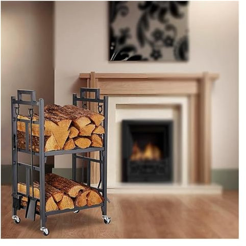 F Scaffale per legna da ardere con grande capacità 2 strati porta legna e 4 strumenti F Tool Set Indoor Outdoor legna da ardere rack