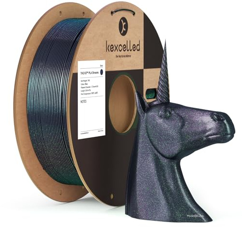 kexcelled Streams Chameleon PLA Filament 1.75mm, 1kg, Aurora Blue | Aurora-like Flow Effect, Color Changeable with Light, Shiny Glitter, Aesthetics Material, for FDM 3D Printer