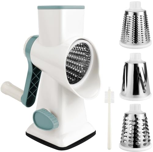 YC Kitchen Cheese Grater, Rotary Grater for Cheese Stainless Steel Vegetable Slicer Food Shredder Suction Base for Kitchen