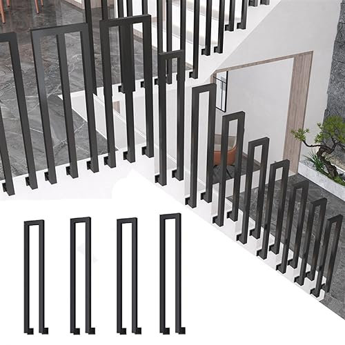 Schmiedeeisen Outdoor Handlauf für Treppen Quadratisch Seitlich Montiert Design für Gartenhäuser Terrasse Balkon Innen/Außen U-Form 4 Stück