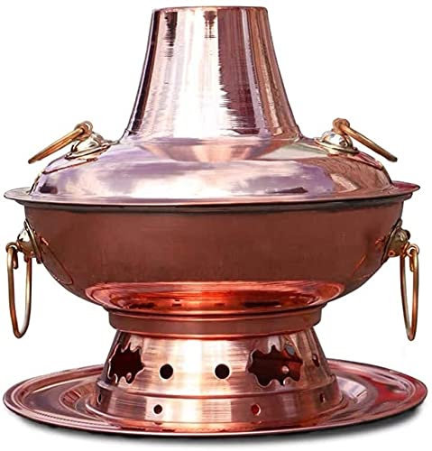 VDLLQYN, Traditioneller chinesischer Eintopf, mongolischer Eintopf, reiner Kupfer-Eintopf, Kupfer-Eintopf, Fondue, Shabu Shabu, Induktionsherd,Fondue-Topf aus Kupfer