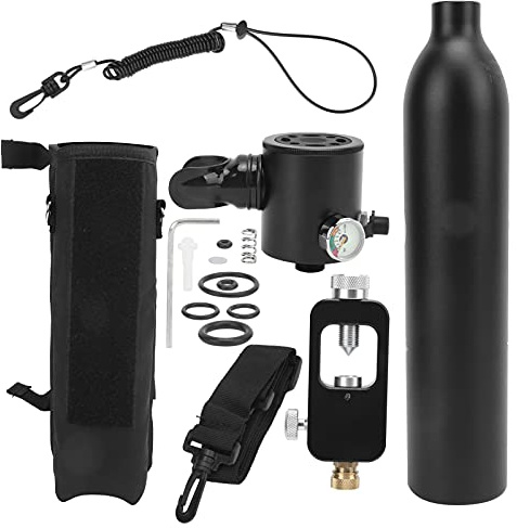 Tauchsauerstoffentlüftung, Zylinder ohne Atemgeräte Unterwasserentlüftung Tragbar 0,5 L Sauerstoffzylinder mit Doppelfilterdesign Zum Tauchen mit Adapter (Schwarzer Sauerstoffzylinder + Schwarzer)