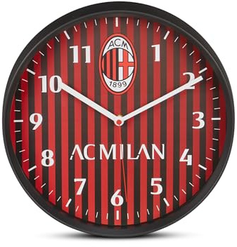 Seven AC Mailand Quarz-Wanduhr mit Uhrwerk, Geschenkidee für Kinder und Erwachsene, rot, gestreift, Fußball-Fans
