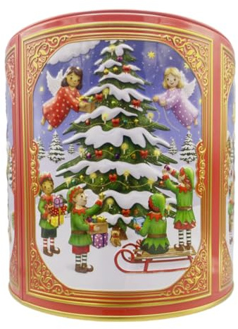 Home of Christmas Dose, Weihnachtsdose, Gebäckdose, Aufbewahrungsdose, Keksdose, Blechdose. Aufbewahrung für Plätzchen und Lebkuchen (Himmlische Weihnachten 1,8l / 13,5 x 14,5 cm)
