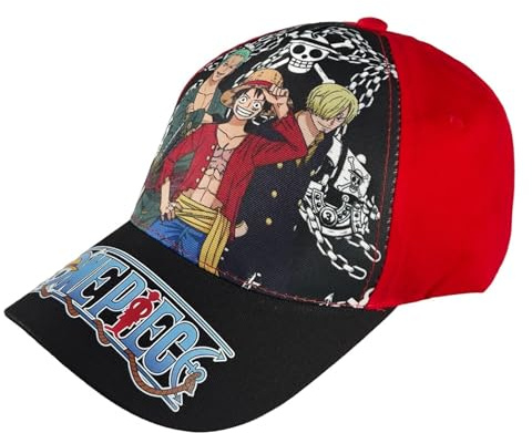One Piece Cappellino da baseball per bambino – 2 design con Ruffy & Cappello di paglia – Taglia regolabile (54–56 cm) – Merchandise ufficiale Anime – Cappellino in cotone con visiera, rosso, 56