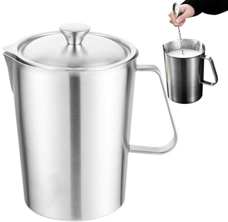 Pichet à lait en acier inoxydable de 2 l avec marquage de mesure et couvercle, grand pot à lait pour Latte Art, cappuccino (18,3 x 14,4 cm)