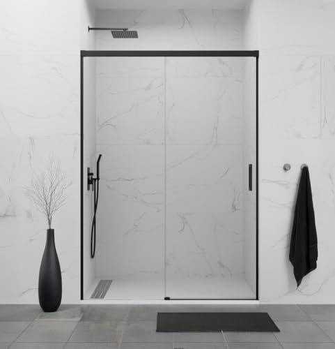 Pareti e altro | Box doccia frontali in vetro | Box doccia in vetro senza profilo inferiore | Maniglia per bagno con doccia fissa e facile pulizia (nero, 110-115 cm)