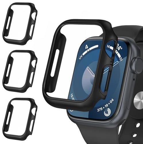 iVoler 3 Pezzi Cover Rigida PC per Apple Watch Series 9 8 7 41mm (Senza Pellicola Protettiva), Ultra Sottile Custodia Antiurto e Anti-Graffio Bumper Case, Nero