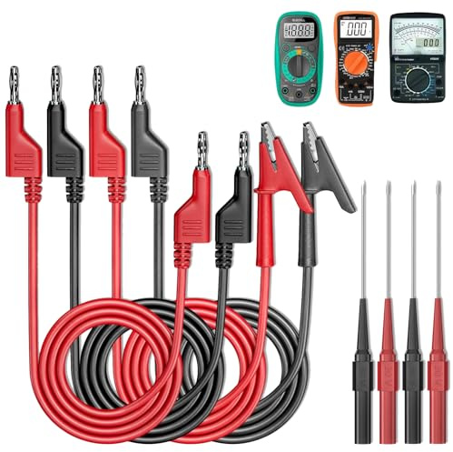 Tkxjry 8 Stück Messleitungen Set mit Krokodilklemmen Kabel, 4mm Bananenstecker Kabel *4 mit Prüfspitzen *4, 1m Messkabel für Multimeter, Bananenstecker Messleitung, Für Digital Multimeter