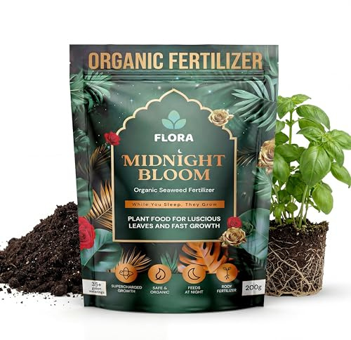 Flora Midnight Bloom Organic Seaweed Fertilizer Powder – 200g | Bio-Organic Plant Food for Indoor & Outdoor Plants | Fast Root Growth & Leaf Boost | Feeds at Night | 35+ Waterings
