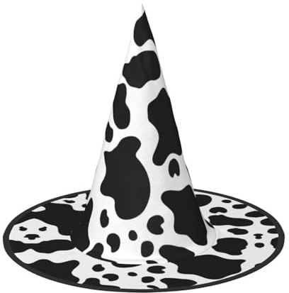 VCzsdff Schwarz-weiße Kuh-Druck, Cosplay, Oxford-Stoff, Halloween-Hut für Halloween-Partys, leicht, 33 cm hoch, Hexenkappe