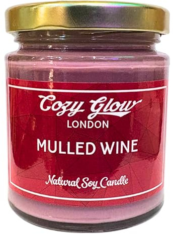 Cozy Glow Bougie de soja parfumée au vin chaud – Cannelle, clou de girofle et orange – Coulée à la main au Royaume-Uni – Bougie de Noël longue durée (taille M)