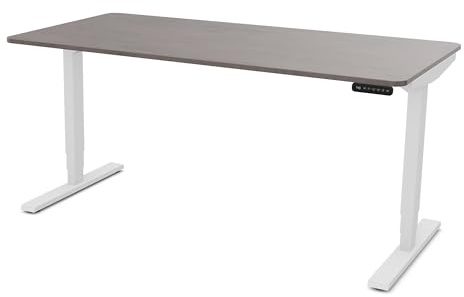 ASSMANN Höhenverstellbarer Schreibtisch elektrisch, 160x70cm, TÜV-geprüft | stufenlos verstellbar mit Aufprallschutz, ergonomischer Schreibtisch Made in Germany, abgerundete Ecken, Anthrazit/Weiß