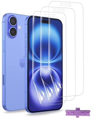 POMICOSS 3 Stück Schutzfolie, Hydrogel Folie für iPhone 16 Screen Protector HD Transparent Hydrogel Schutzfolie TPU Displayschutzfolie Anti-Öl, Anti-Blasen, Anti-Fingerabdruck [Nicht Glas]