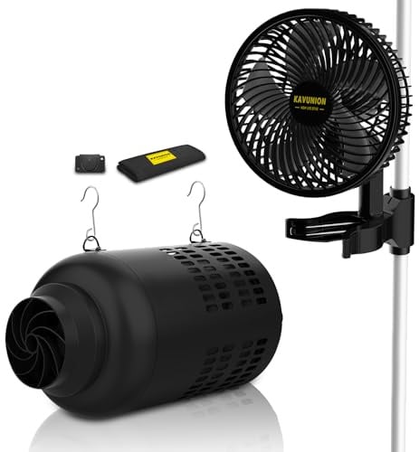 KAVUNION Growzelt Komplettset, 2-in-1 Aktivkohlefilter-Abluftventilator (100mm/125mm) & Oszillierender 9W EC-Clip-Ventilator mit 6-stufiger Geschwindigkeitsregelung (28 dB) für Hydrokultur-Growzelte
