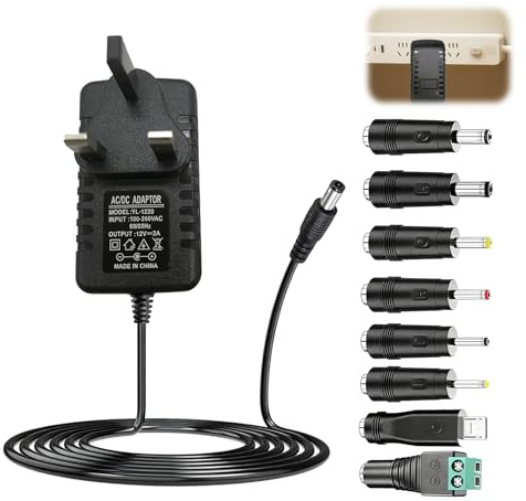 12V 3A Power Supply Adapter,Universal 12v 3a Power Supply UK with 8 Replaceable Tips,36W AC to DC Charger 5.5x2.5mm Multi Plug Adapter,for LED Strip Lights CCTV Cameras Routers LCD Monitors