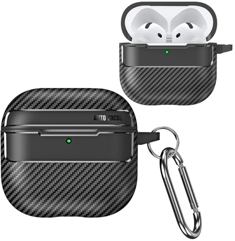 Ysnzaq Custodia per AirPods 5/4, Texture in Fibra di Carbonio WW Nero | con Moschettone, Compatibile con Ricarica Wireless, Protezione Completa a 360° Antiurto Cover, Tagli Precisi
