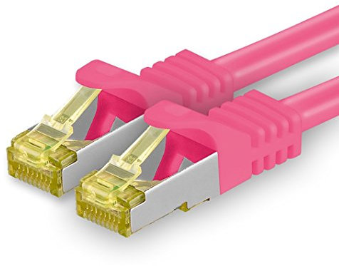 1aTTack.de Cavo di rete Ethernet Lan Cat.7 SFTP spina RJ45 Cat6a doppia schermatura 10000 Mbit/s compatibile con Cat5 Cat6 Cat6a Cat8 per switch Router Modem Patchpanel Magenta / 1 pz 3 metri
