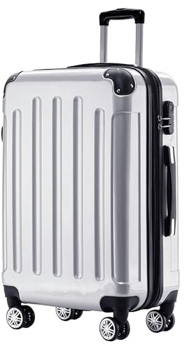 BEIBYE Hartschalen Koffer Trolley Rollkoffer Reisekoffer 4 Zwillingsrollen Polycabonat (Silber, 66cm - 70L)