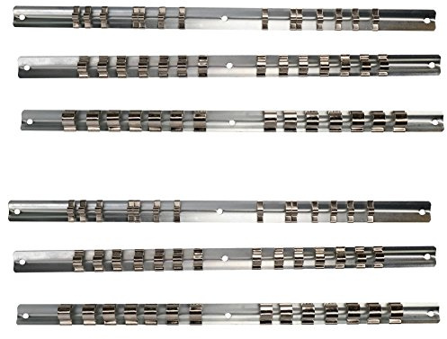 6pc Socket Storage Holder Organiser Rails for 1/4, 3/8 and 1/2 Sockets 84 Clips