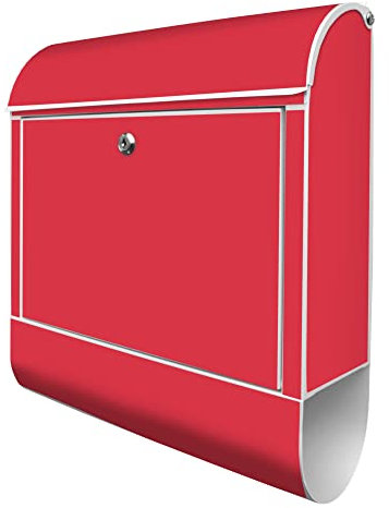 banjado Design Briefkasten mit Feuerrot 38,5x46,5x13cm & 2 Schlüssel - Briefkasten Stahl weiß mit Zeitungsfach pulverbeschichtet - Postkasten A4 Einwurf inkl. Montagematerial