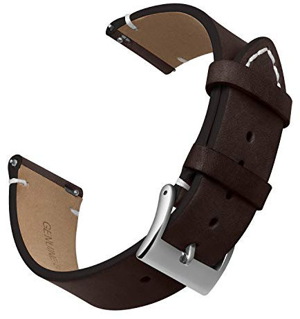 OLLREAR Unisex Leder Uhrenarmbänder Edelstahl Silberne Schnalle 22mm Tiefbraun Elegante Leder-Uhrenarmbänder mit Schnellverschluss für Herren Damen Ersatz Armband