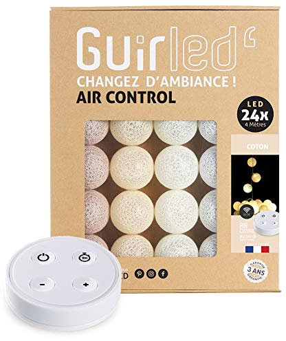 GuirLED - LED Baumwollkugeln Lichterkette USB - Drahtlose Fernbedienung - Baby Nachtlicht 2h - Dual USB 2A Netzteil enthalten - 4 Intensitäten – 24 Kugeln 2.4m - Baumwolle