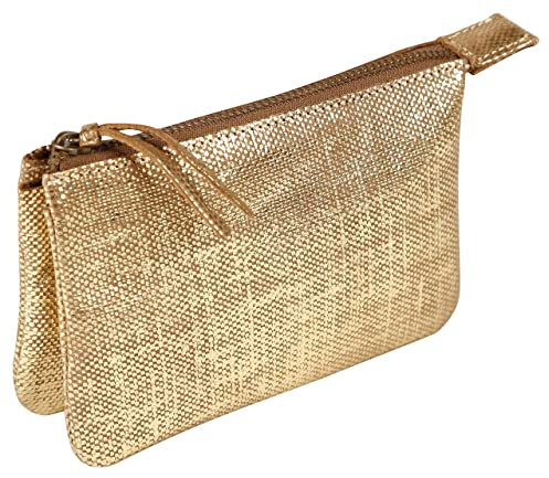 Clairefontaine 410046C - Porte-Monnaie, trousse 2 Compartiments en Véritable Cuir d'Agneau Kleo-Pathra 13x9 cm, Or