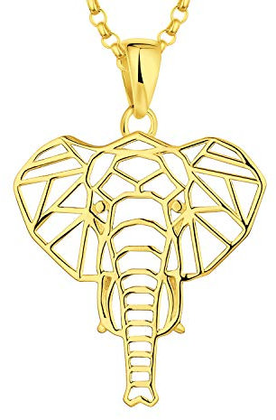 JO WISDOM Damen Kette Elefant Silber 925 Halskette Anhänger Glückliches Tier Geometrie Familie Amulet mit gelb vergoldet,Schmuck für Frauen