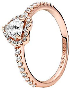 PANDORA Timeless Anello con cuore placcato in oro rosa 14 k con zirconi cubici trasparenti, 50